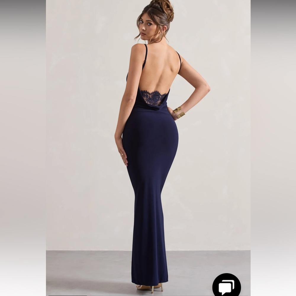 Club L London Francoise Navy Backless Gown lace insert